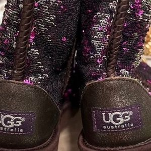 NWOT UGG silver and purple sequin fur lined boots
